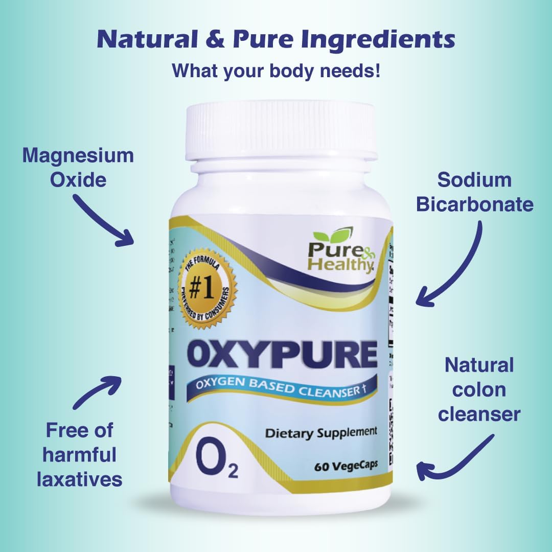 60 Count Pure Oxypure Magnesium Oxide Colon Cleanser Capsules with Sodium Bicarbonate