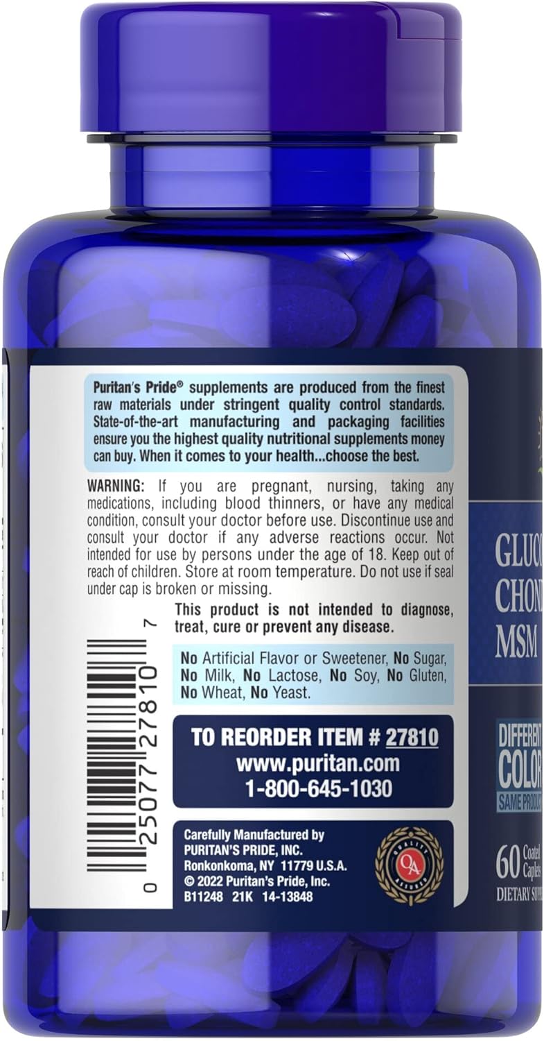 60 Count Puritan's Pride Double Strength Joint Soother Caplets with Glucosamine, Chondroitin, and MSM