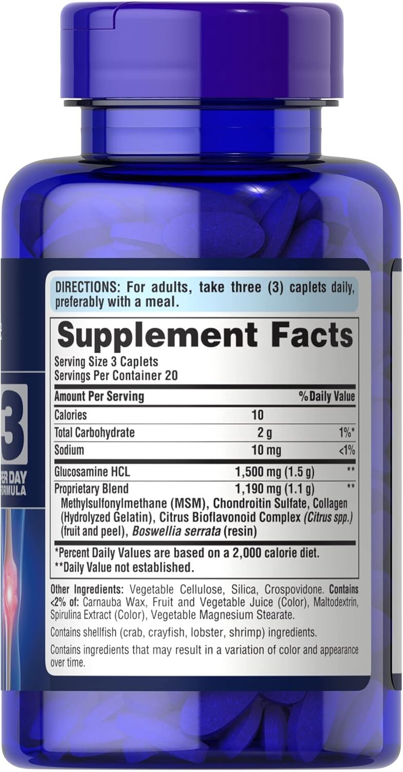60 Count Puritan's Pride Double Strength Joint Soother Caplets with Glucosamine, Chondroitin, and MSM