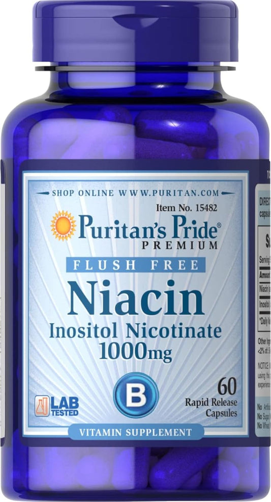 60 Count Puritan's Pride Flush Free Niacin Inositol Nicotinate 1000mg Capsules