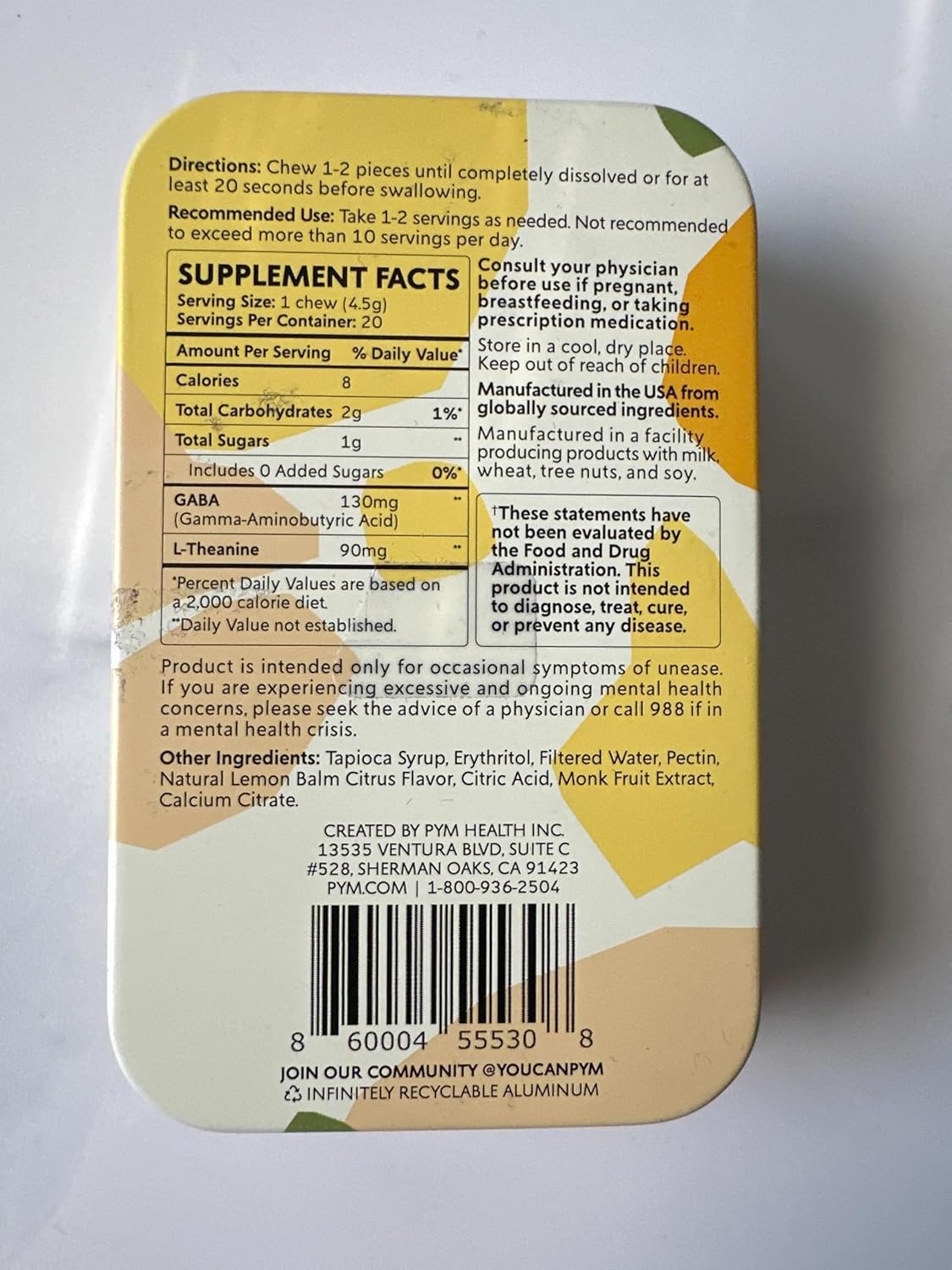 60 Count PYM Health Citrus Mood Chews with GABA & L-Theanine for Stress Relief | Vegan, Non-GMO, Gluten-Free Mood Balance Supplement