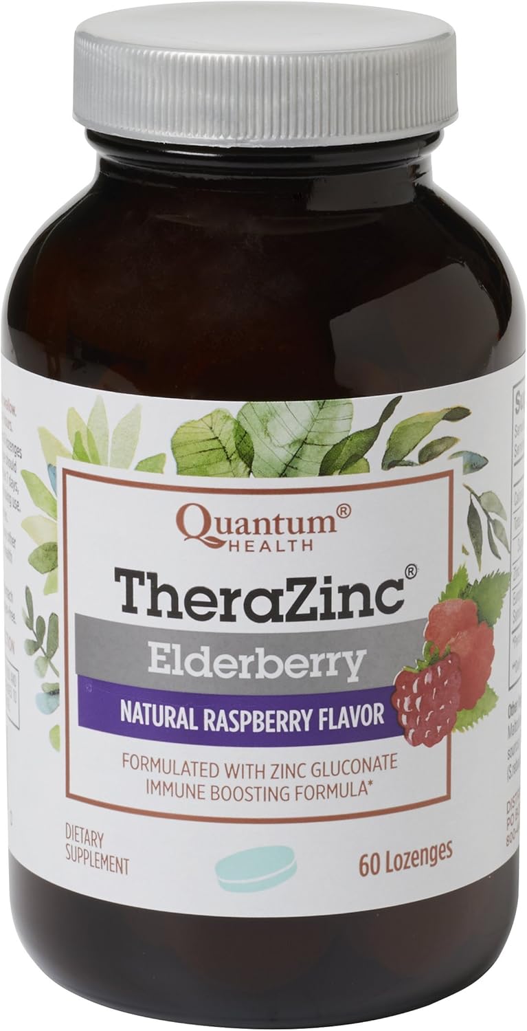 60 Count Quantum Health TheraZinc Elderberry Lozenges with Zinc Gluconate for Immune Support