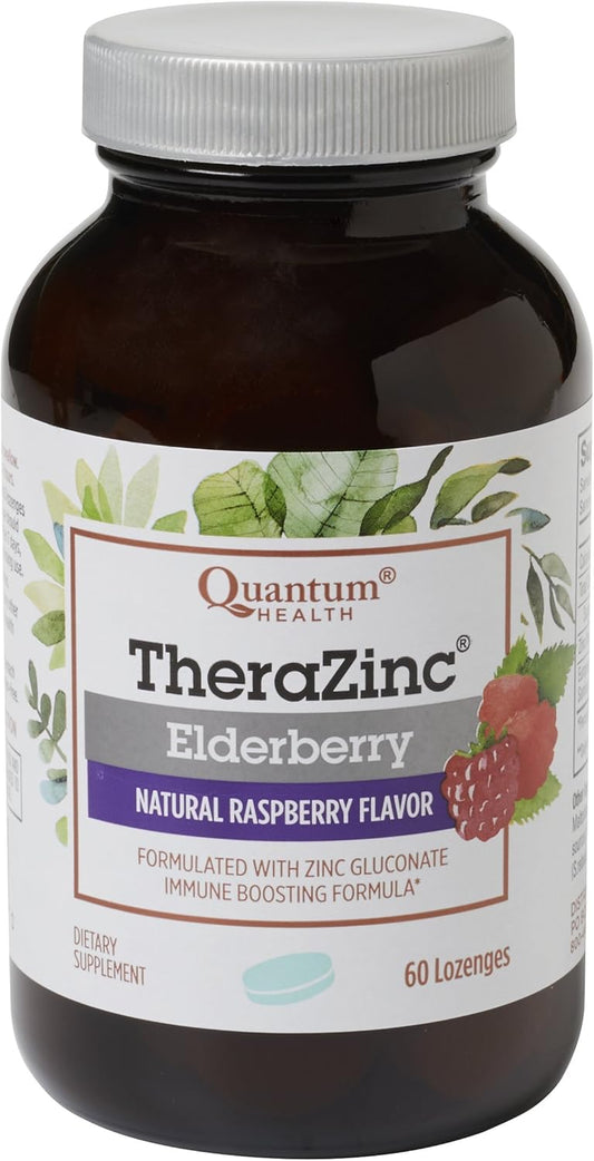 60 Count Quantum Health TheraZinc Elderberry Lozenges with Zinc Gluconate for Immune Support