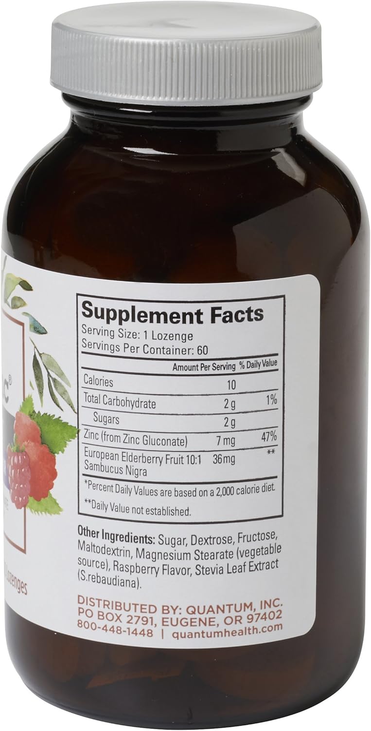 60 Count Quantum Health TheraZinc Elderberry Lozenges with Zinc Gluconate for Immune Support