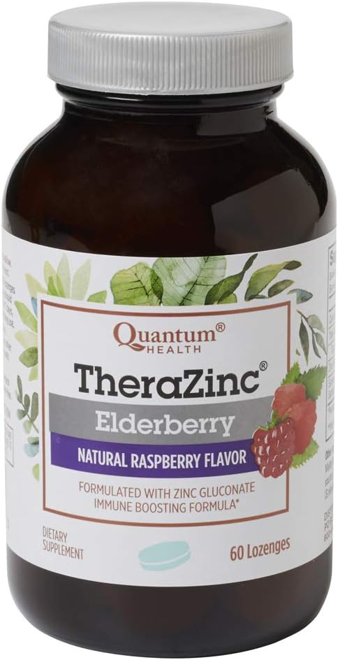 60 Count Quantum Health TheraZinc Elderberry Lozenges with Zinc Gluconate for Immune Support