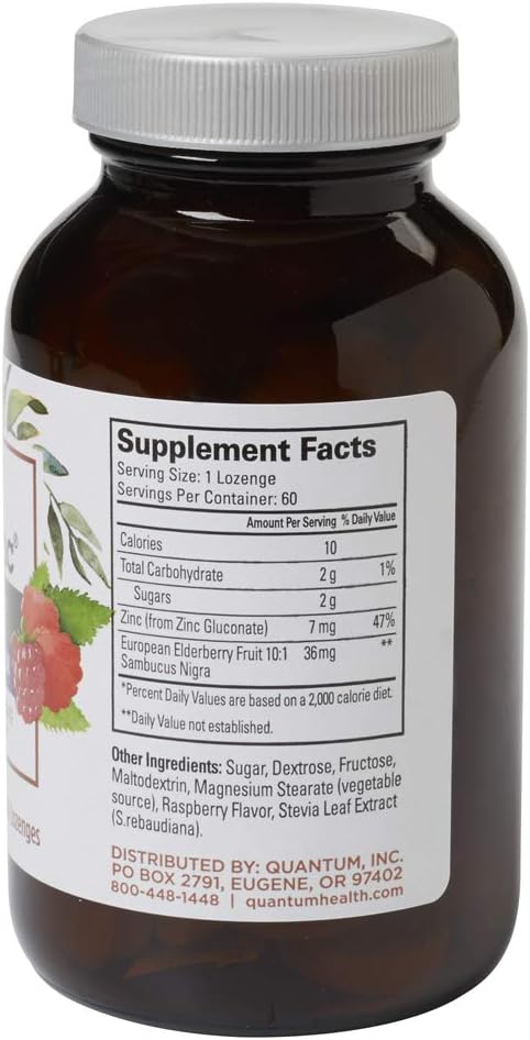 60 Count Quantum Health TheraZinc Elderberry Lozenges with Zinc Gluconate for Immune Support