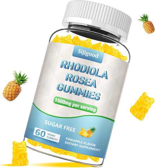 60-Count Sijigood Rhodiola Rosea Gummies: Sugar-Free Adaptogenic Supplement for Stamina, Mood, and Motivation - Vegan & Non-GMO