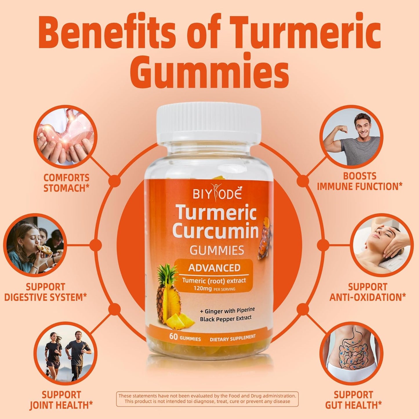 60 Count Sugar-Free Pineapple Flavored Curcumin Gummies for Joint Support & Enhanced Athletic Performance