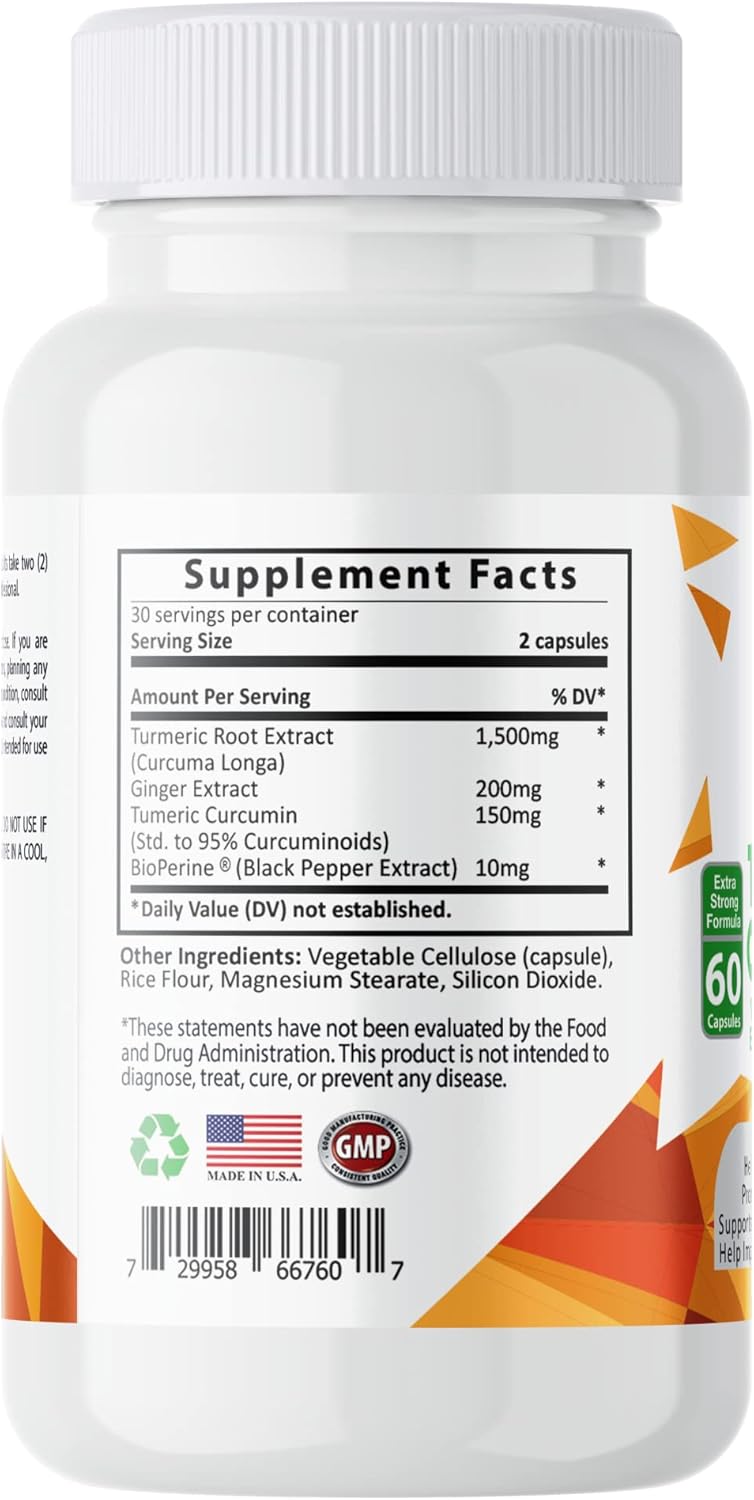 60 Count Sundhed Natural Pure Turmeric Curcumin Capsules - High Potency 95% Standardized Curcuminoids - Supports Joint Health and Wellness - Turmeric Pills for Overall Wellbeing
