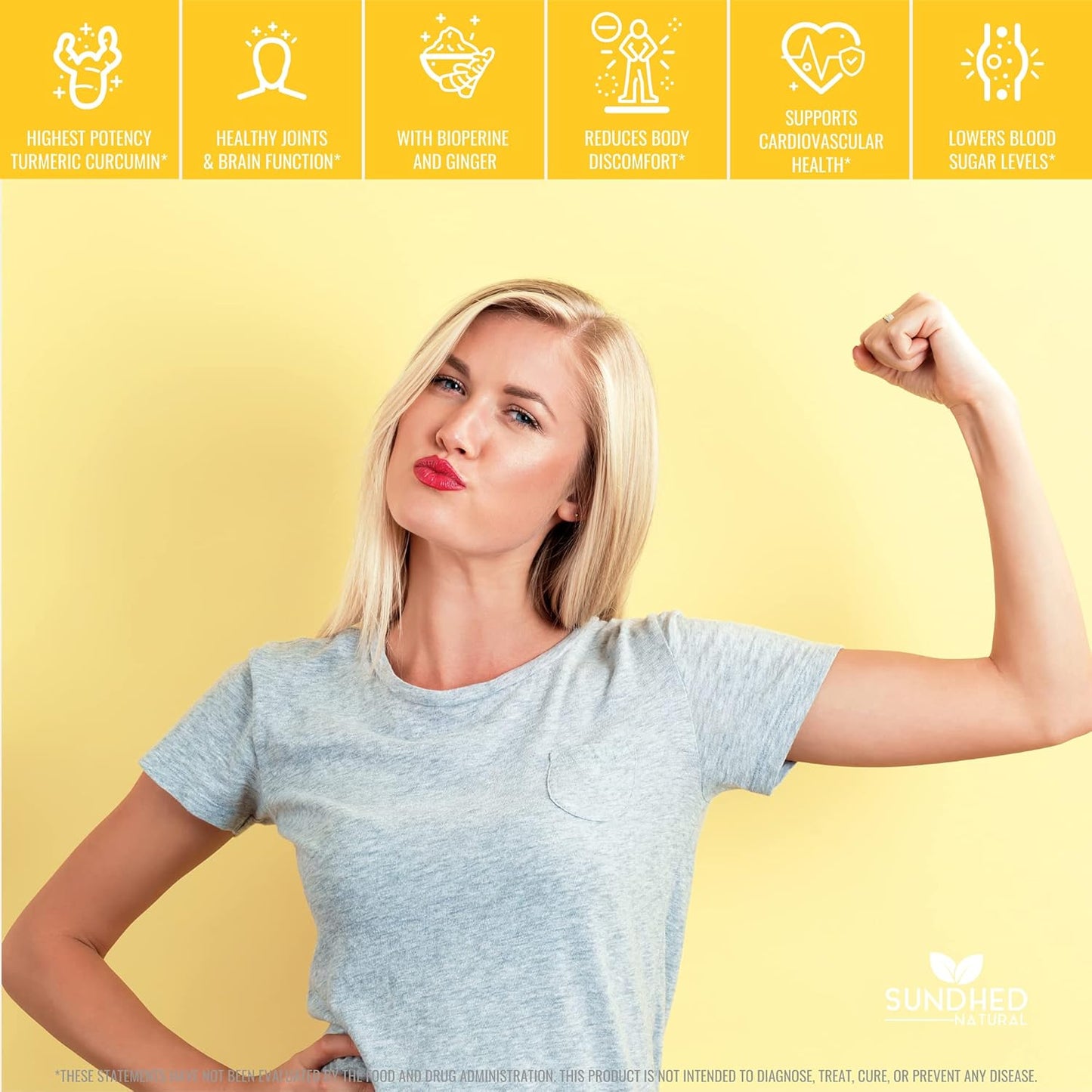 60 Count Sundhed Natural Pure Turmeric Curcumin Capsules - High Potency 95% Standardized Curcuminoids - Supports Joint Health and Wellness - Turmeric Pills for Overall Wellbeing