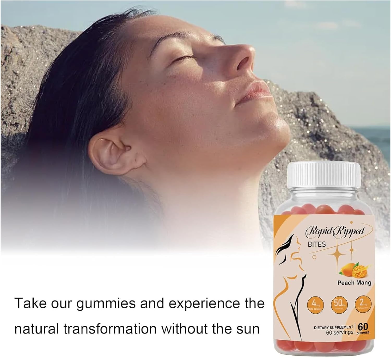 60 Count TAFUTY Super Tanning Gummies with Beta-Carotene, Lycopene, & Astaxanthin - Vegan & Non-GMO Natural Tanning Supplement for Skin Health & Glow