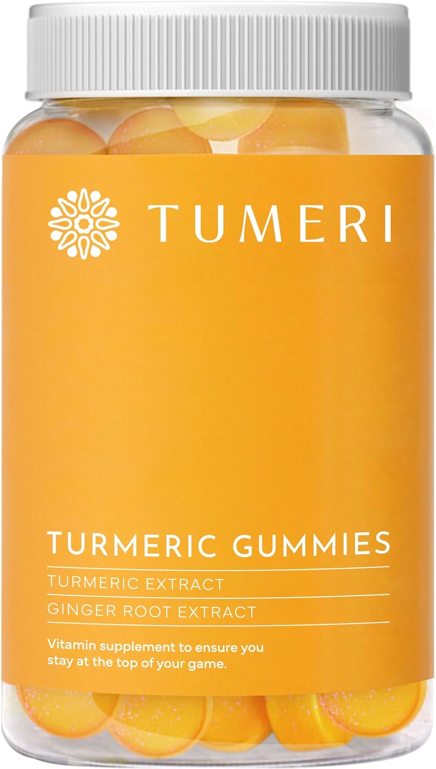 60 Count TUMERI Turmeric Curcumin Joint Support Gummies with Ginger - Natural Tropical Fruit Flavored Vegan Supplement