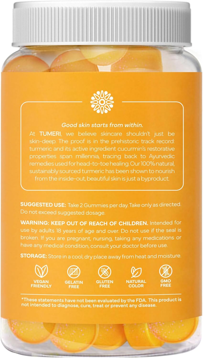 60 Count TUMERI Turmeric Curcumin Joint Support Gummies with Ginger - Natural Tropical Fruit Flavored Vegan Supplement