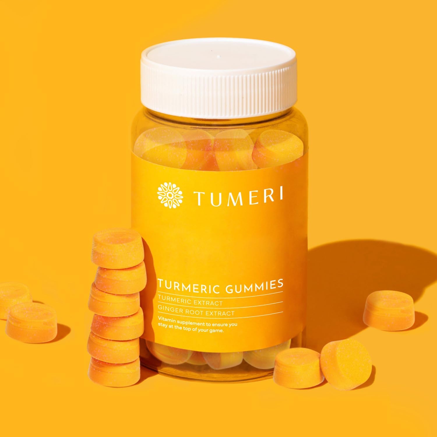 60 Count TUMERI Turmeric Curcumin Joint Support Gummies with Ginger - Natural Tropical Fruit Flavored Vegan Supplement