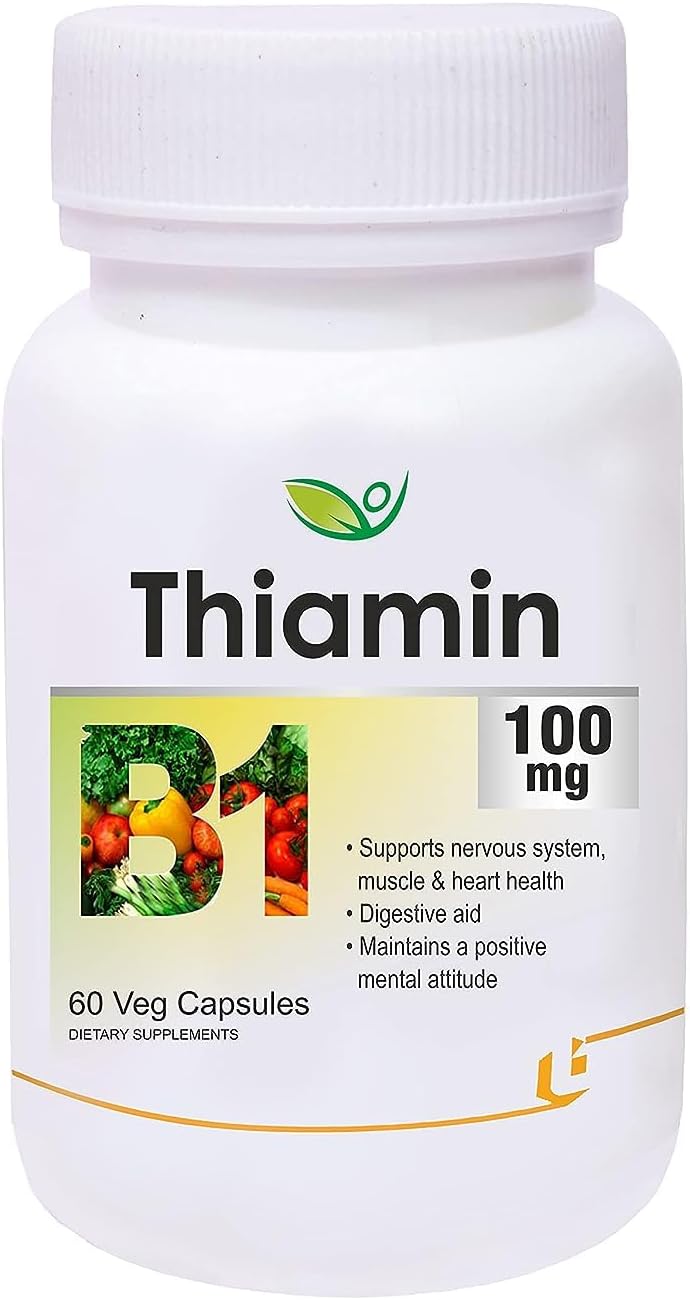60 Count Vegan Thiamin (Vitamin B1) Capsules for Energy Support in a Plant-Based Formula