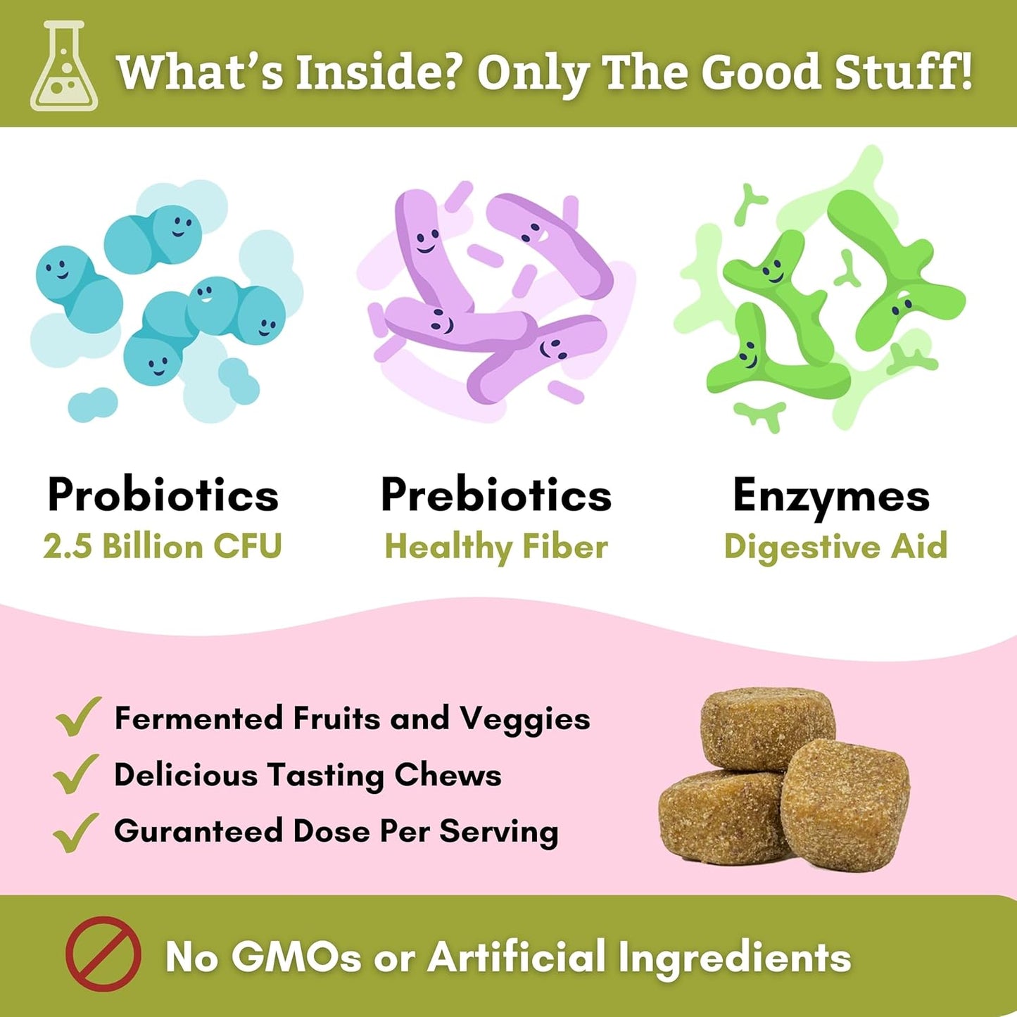 60 Count Wholistic Pet Organics Probiotic Chews for Dogs - Digestive Health Support with Dog Probiotics and Digestive Enzymes - Immune Supplement to Prevent Digestive Problems