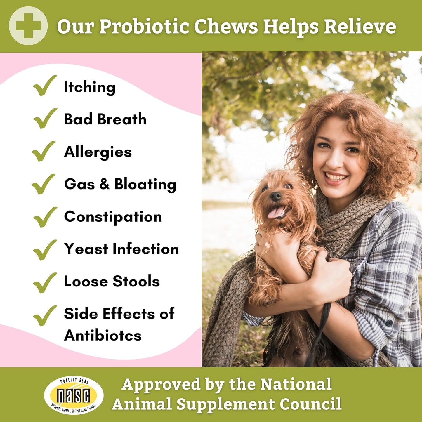 60 Count Wholistic Pet Organics Probiotic Chews for Dogs - Digestive Health Support with Dog Probiotics and Digestive Enzymes - Immune Supplement to Prevent Digestive Problems