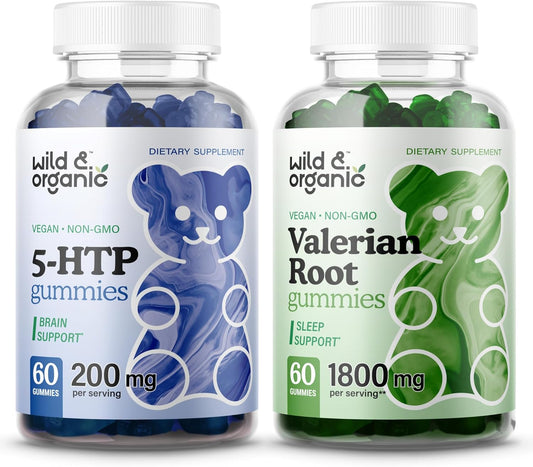 60 Count Wild & Organic 5HTP and Valerian Root Gummies for Natural Relaxation