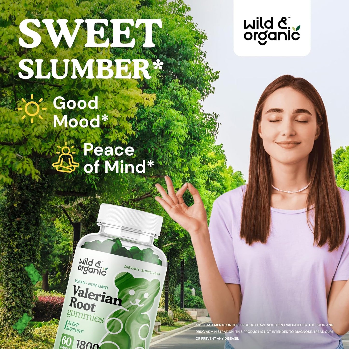 60 Count Wild & Organic 5HTP and Valerian Root Gummies for Natural Relaxation