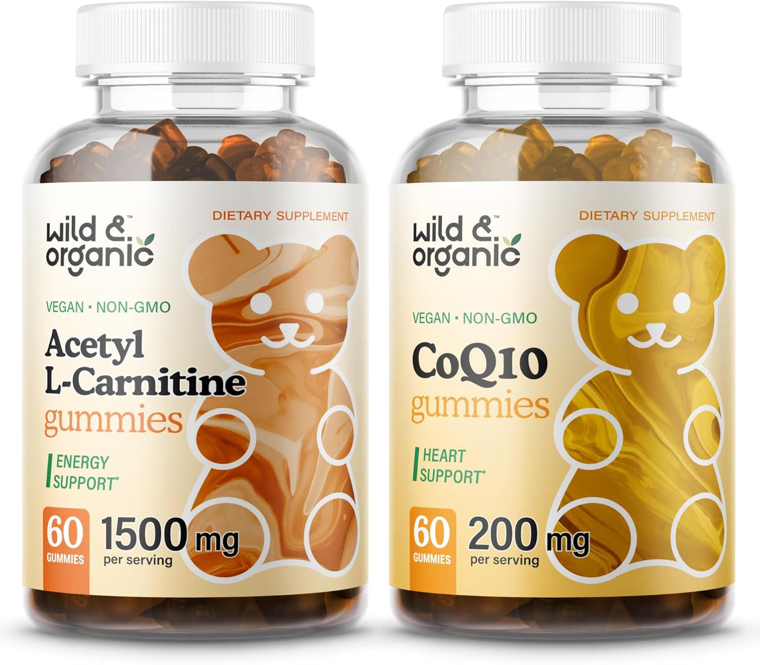 60 Count Wild & Organic L-Carnitine and CoQ10 Gummies for Enhanced Energy and Heart Health