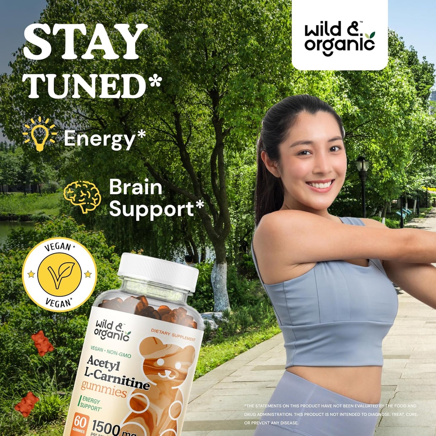 60 Count Wild & Organic L-Carnitine and CoQ10 Gummies for Enhanced Energy and Heart Health