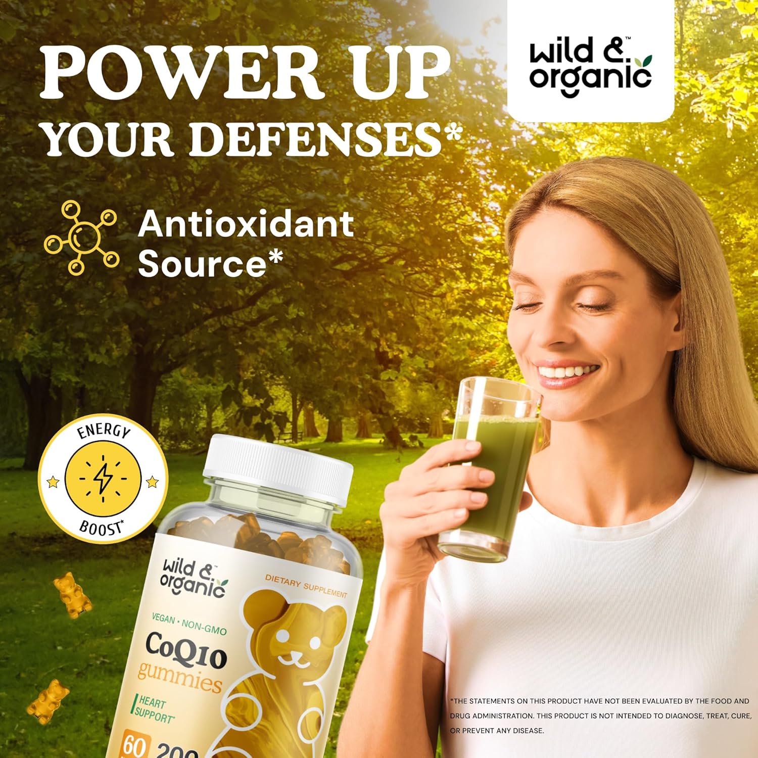 60 Count Wild & Organic L-Carnitine and CoQ10 Gummies for Enhanced Energy and Heart Health