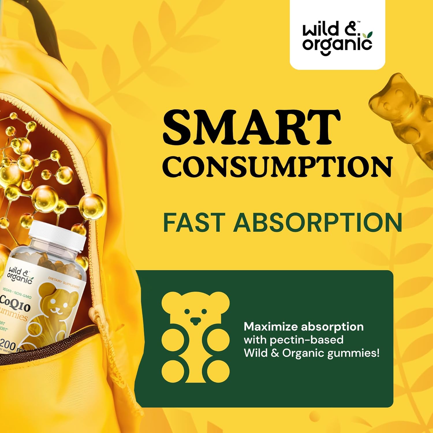 60 Count Wild & Organic L-Carnitine and CoQ10 Gummies for Enhanced Energy and Heart Health