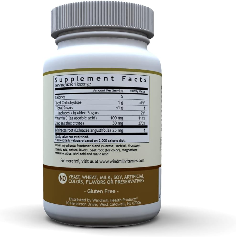 60 Count Windmill Health Products Zinc Lozenges with Echinacea and Vitamin C for Immune Support