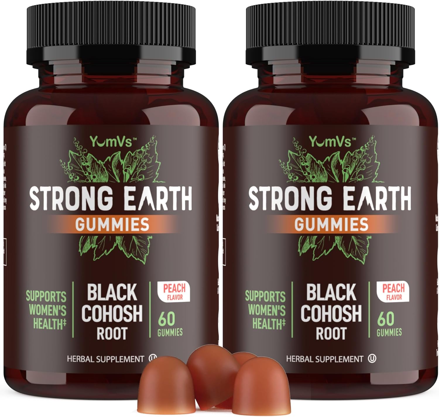 60 Count YUM-V'S Strong Earth Black Cohosh Root 50mg - Natural Menopause Supplements for Women, Night Sweats & Hot Flashes