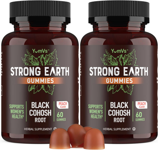 60 Count YUM-V'S Strong Earth Black Cohosh Root 50mg - Natural Menopause Supplements for Women, Night Sweats & Hot Flashes