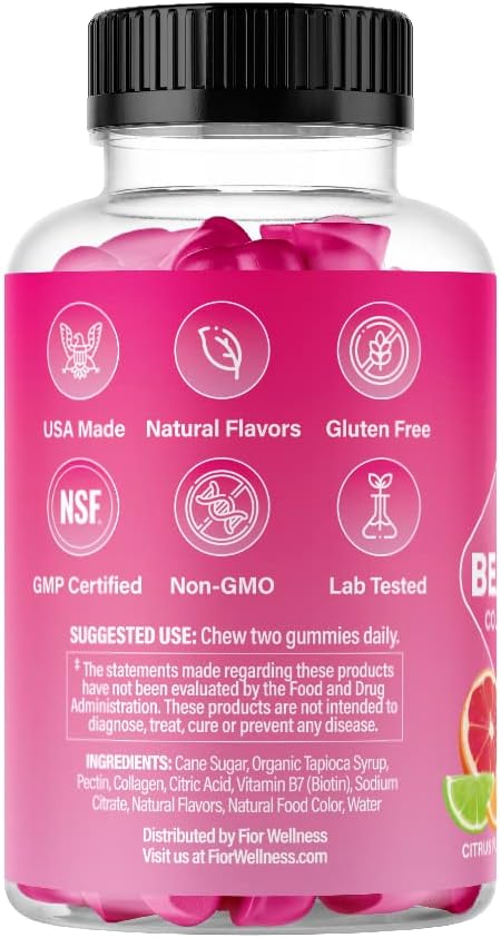 60 ct FIOR Biotin & Collagen Supplements for Hair, Skin, and Nails - Beauty Gummies with Collagen & Biotin for Ultimate Results