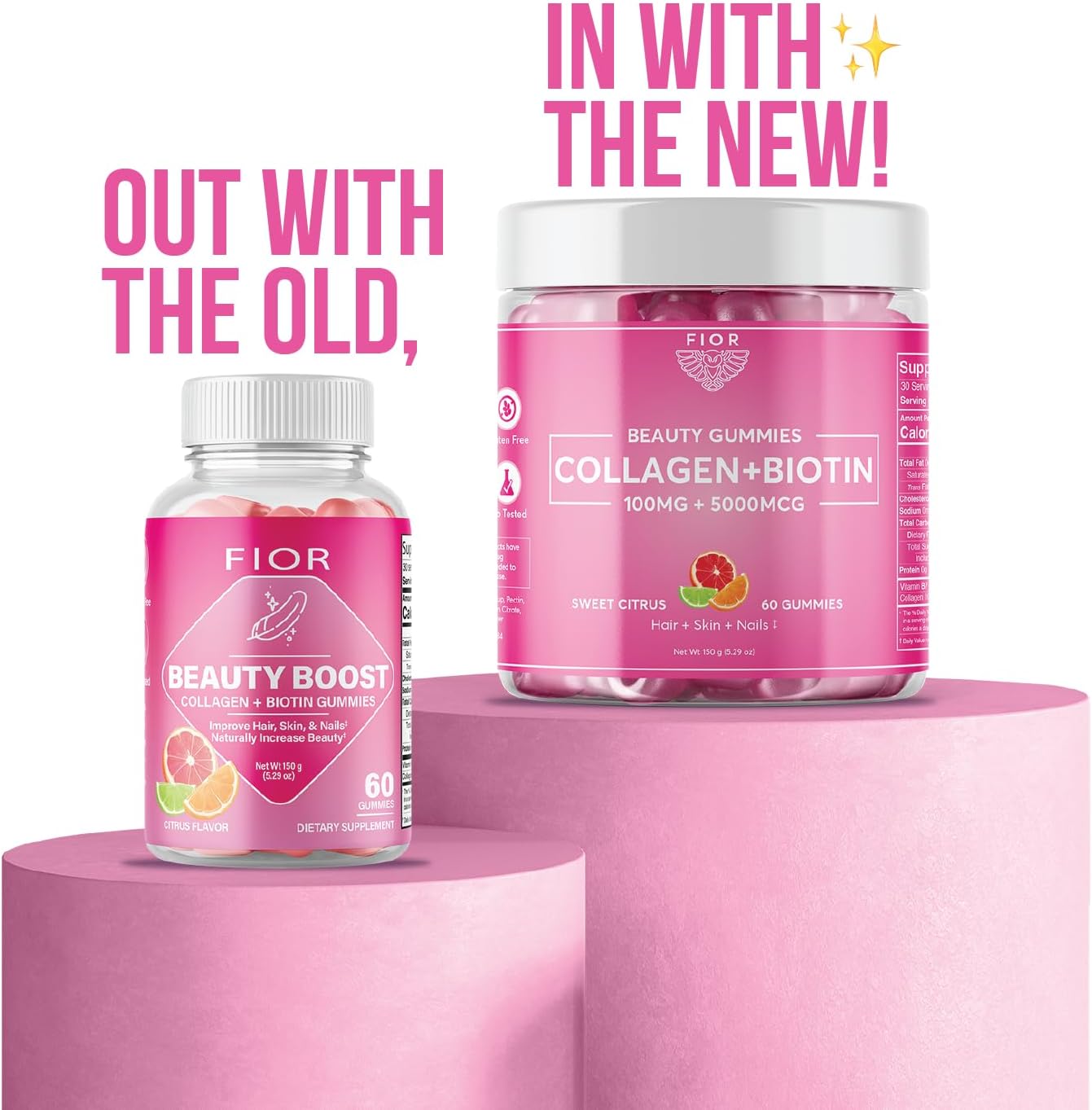 60 ct FIOR Biotin & Collagen Supplements for Hair, Skin, and Nails - Beauty Gummies with Collagen & Biotin for Ultimate Results