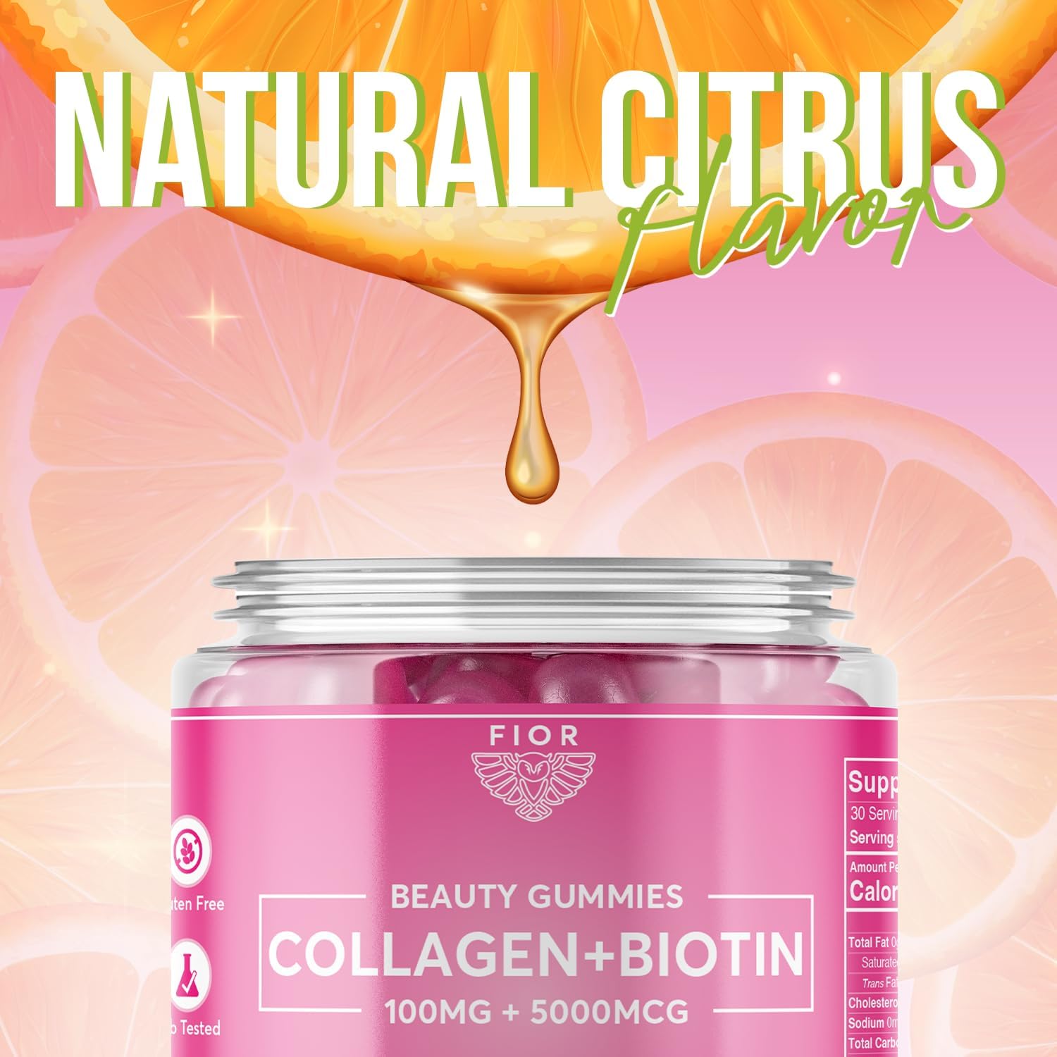 60 ct FIOR Biotin & Collagen Supplements for Hair, Skin, and Nails - Beauty Gummies with Collagen & Biotin for Ultimate Results