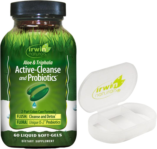 60 ct. Irwin Naturals Aloe & Triphala Active Cleanse with Probiotics for Gentle Digestive Support - Effective Detox & Elimination - Nourish & Balance - Includes Pill Case