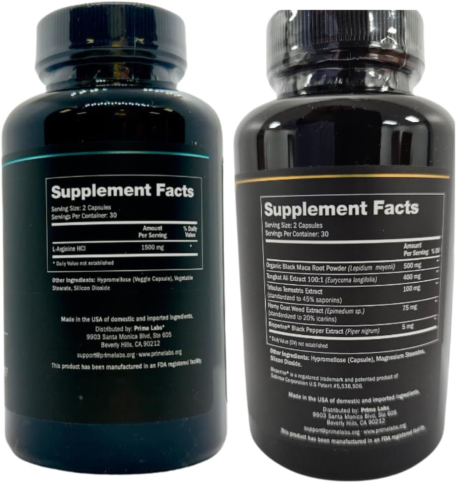 60 ct Prime Labs Tongkat Ali + L Arginine Nitric Oxide Supplement Pack