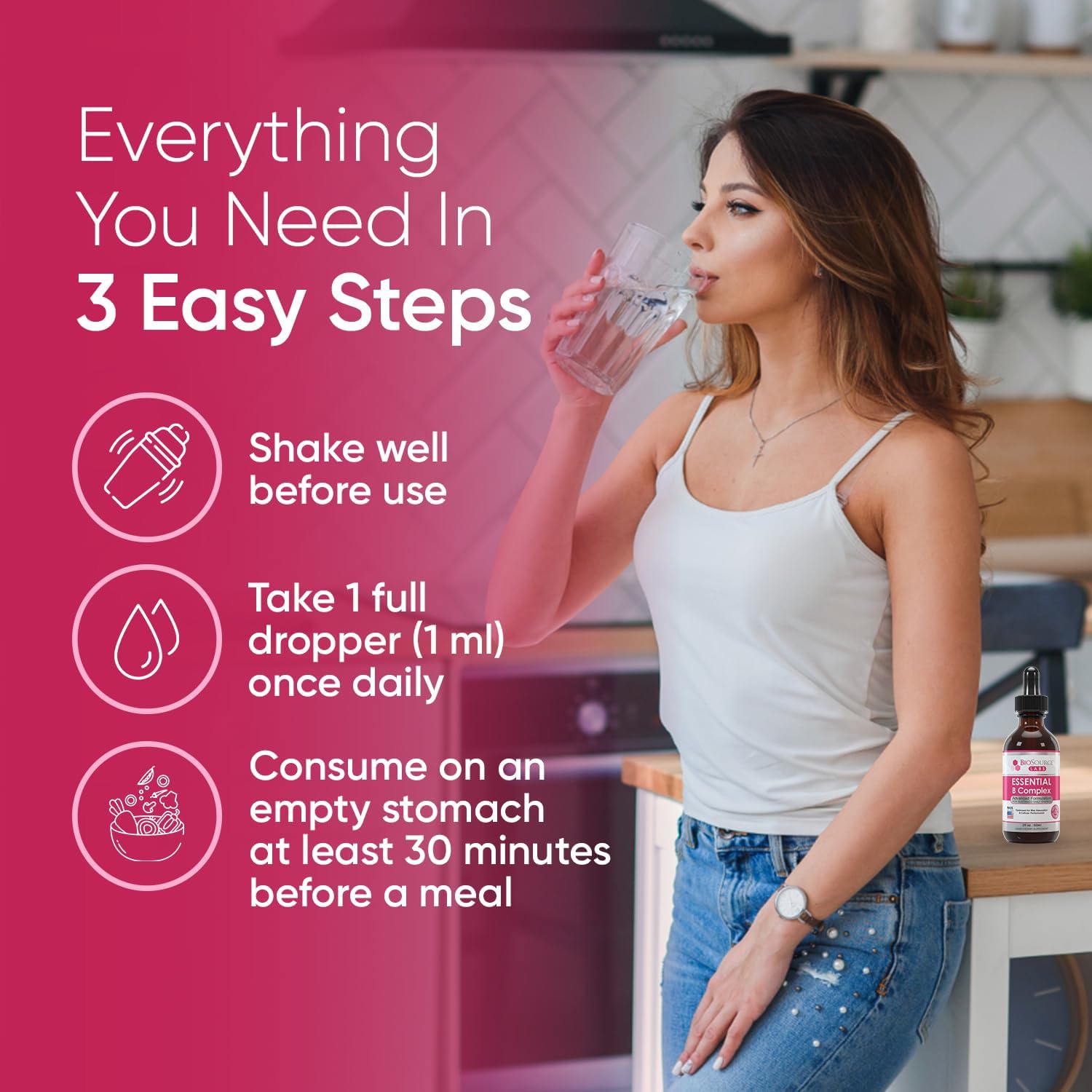 60-Day Supply of BioSource Labs Essential B Complex Sublingual Liquid Drops with Methyl B12, Vegan Vitamin B-Complex