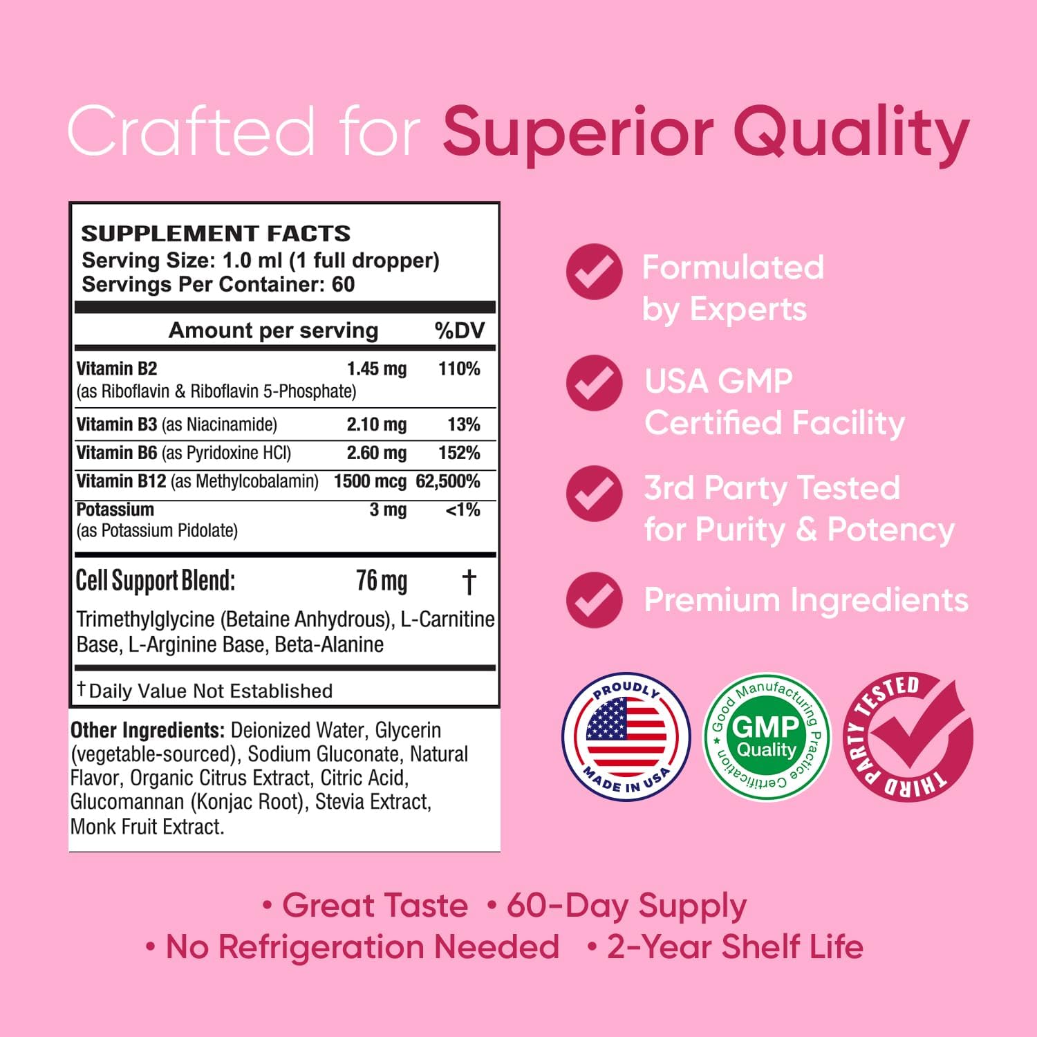 60-Day Supply of BioSource Labs Essential B Complex Sublingual Liquid Drops with Methyl B12, Vegan Vitamin B-Complex