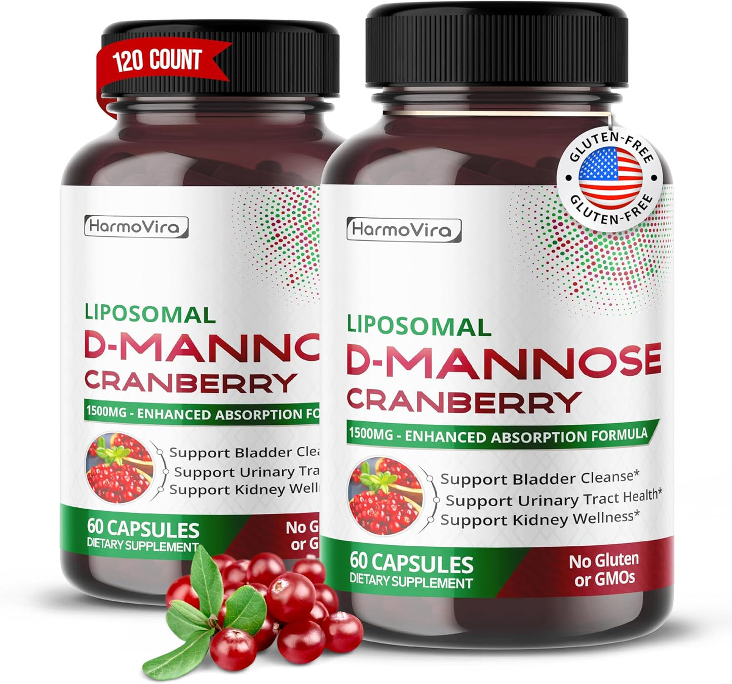 60-Day Supply of HarmoVira Liposomal D-MANNOSE Cranberry for Bladder & Urinary Tract Health - Made in USA
