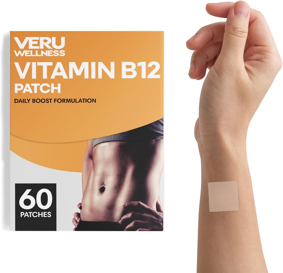 60-Day Supply of Veru Wellness Natural B12 Energy Patch with Garcinia - Self-Adhesive Time Release Patch