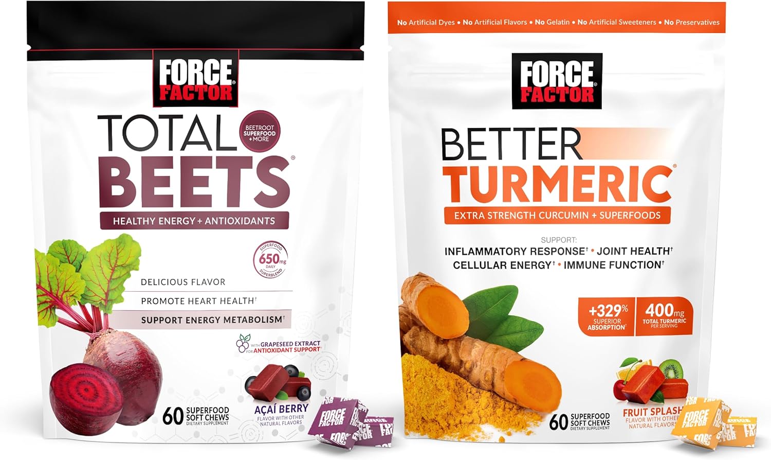 60 Force Factor Total Beets & Turmeric Joint Support Soft Chews for Better Health