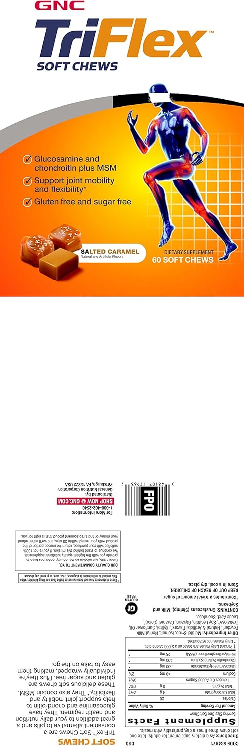 60 GNC TriFlex Soft Chews in Salted Caramel Flavor for Joint Health Support - BoostGo Australia