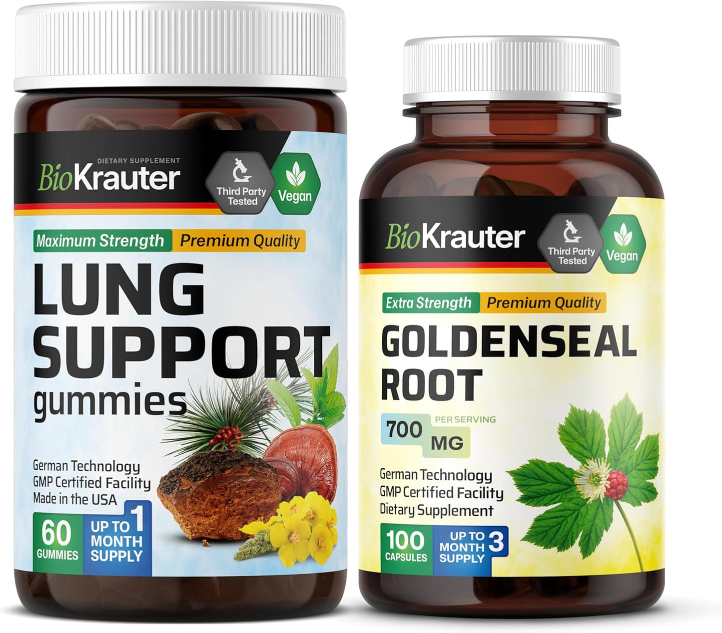 60 Gummies & 100 Capsules for Lung Support with BIO KRAUTER and Goldenseal