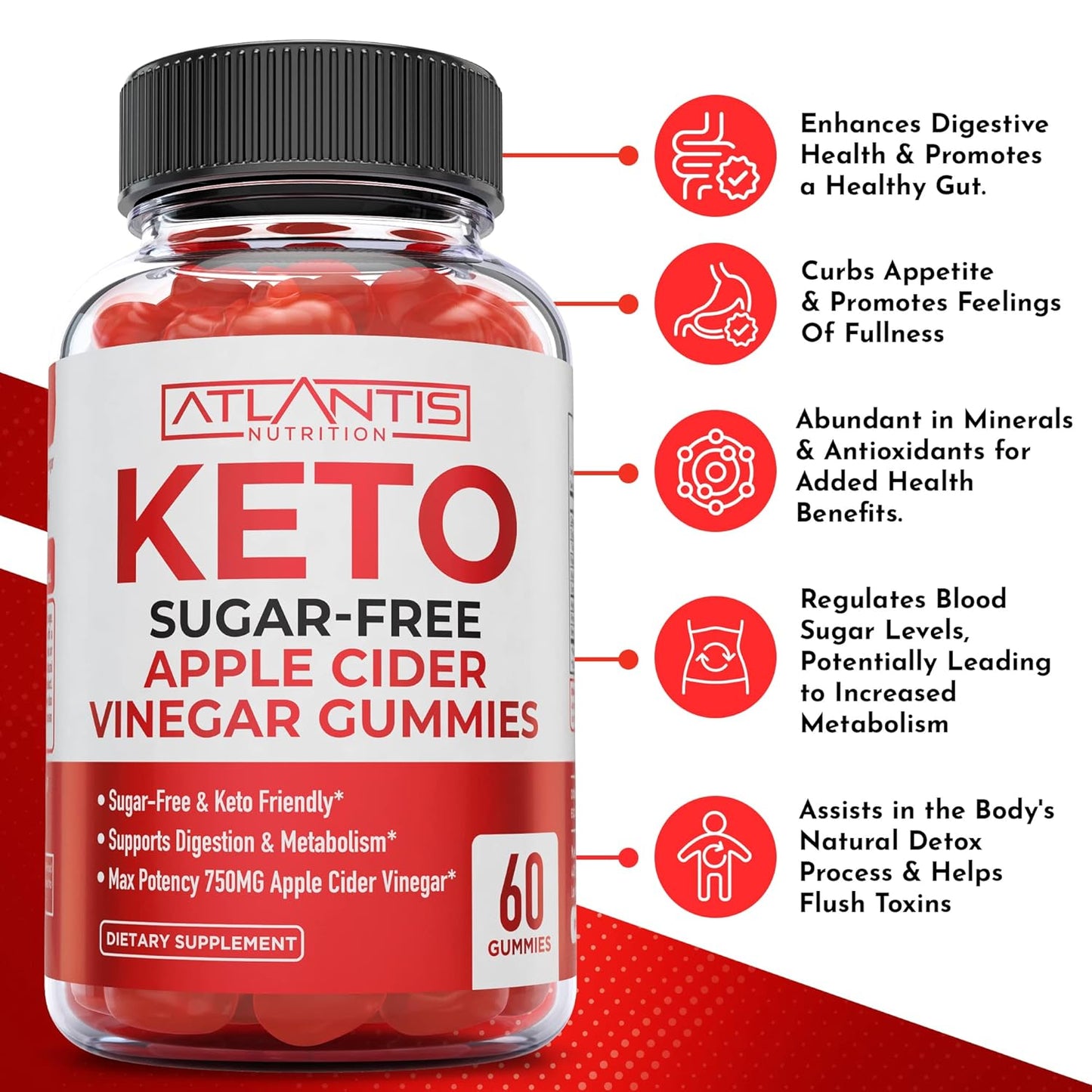 60 Gummies Bundle: Atlantis Nutrition Magnesium and Sugar-Free Keto Apple Cider Vinegar