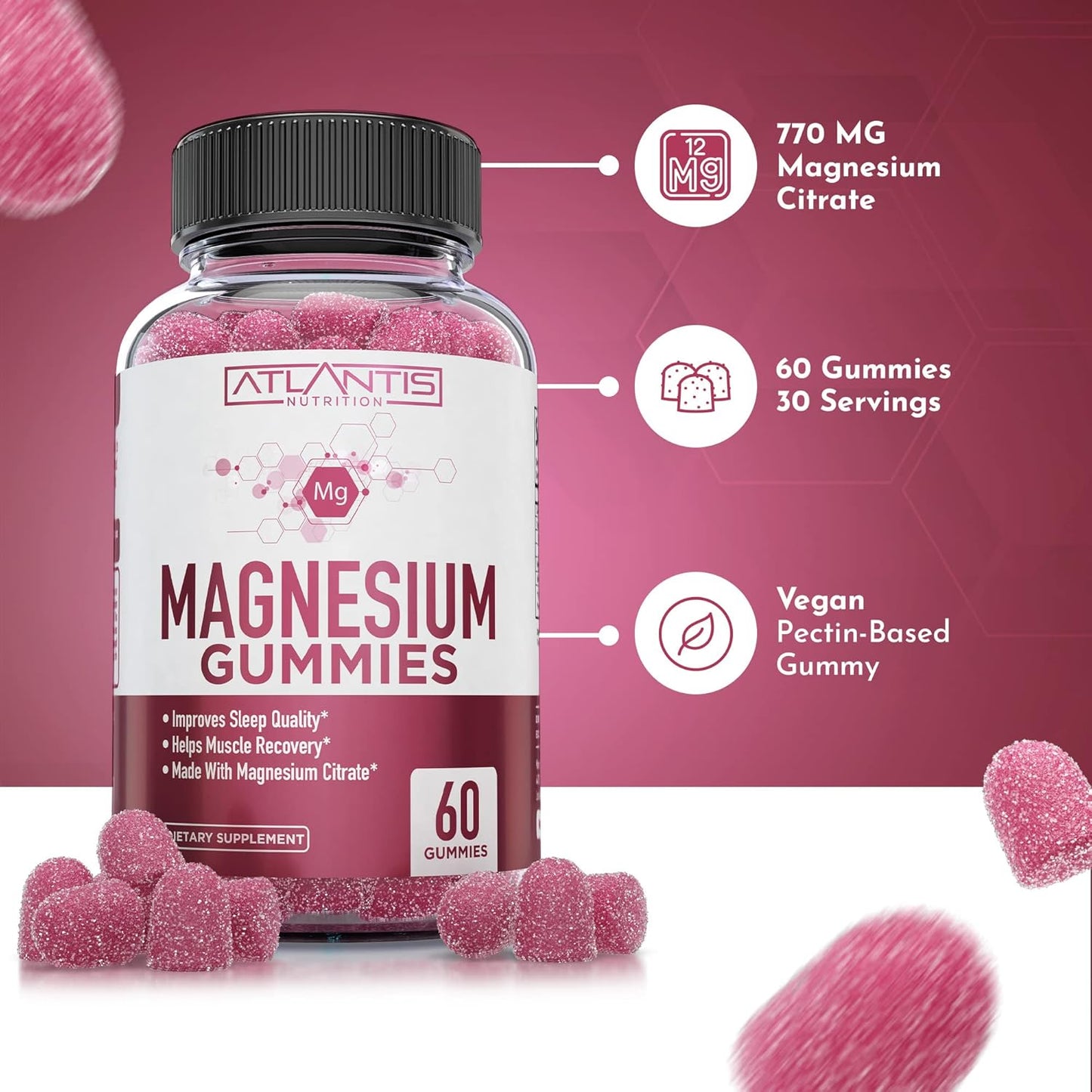 60 Gummies Bundle: Atlantis Nutrition Magnesium and Sugar-Free Keto Apple Cider Vinegar