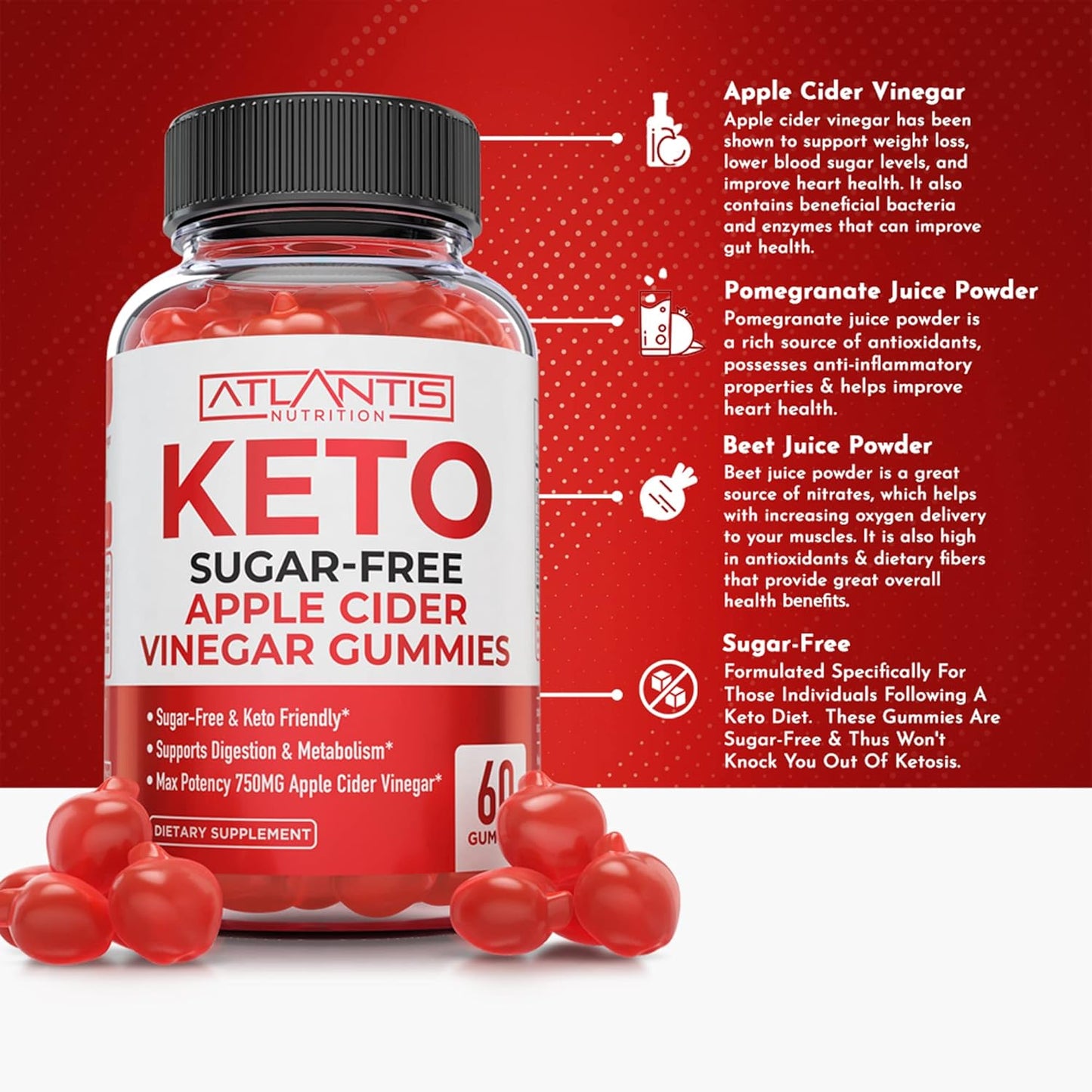 60 Gummies Bundle: Atlantis Nutrition Magnesium and Sugar-Free Keto Apple Cider Vinegar