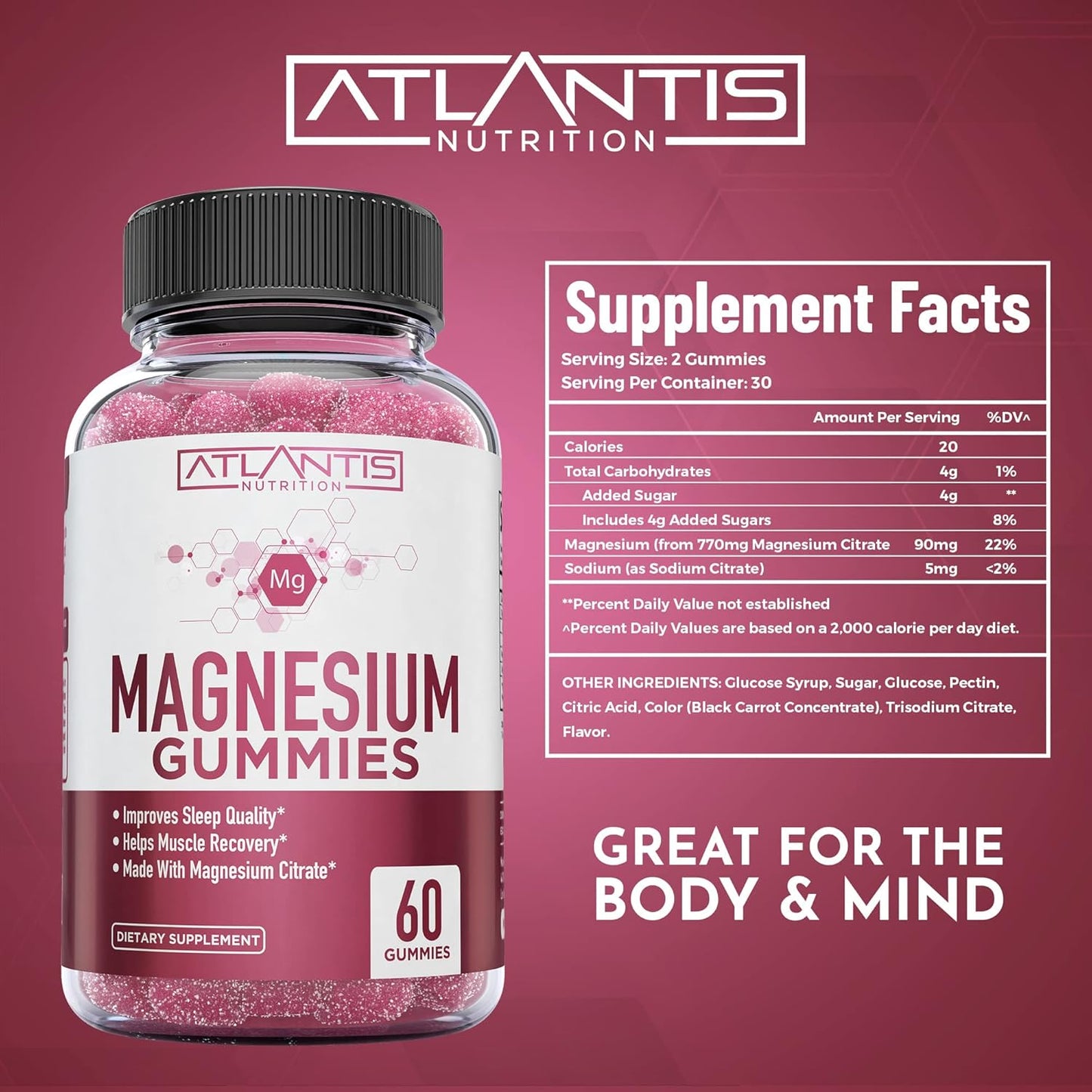 60 Gummies Bundle: Atlantis Nutrition Magnesium and Sugar-Free Keto Apple Cider Vinegar