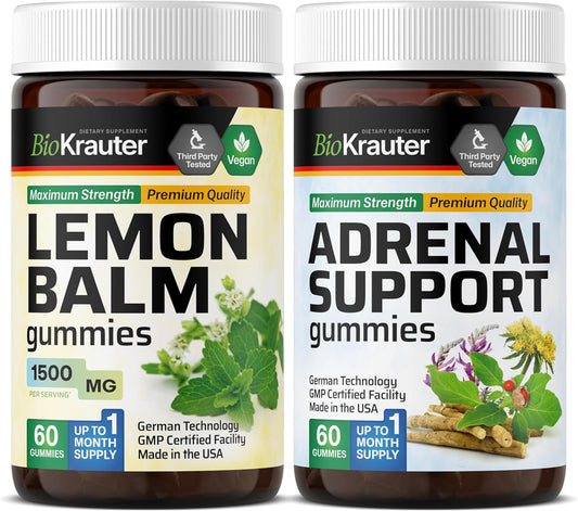 60 Gummies of BIO KRAUTER Lemon Balm and Adrenal Support Formula for Stress Relief and Wellness