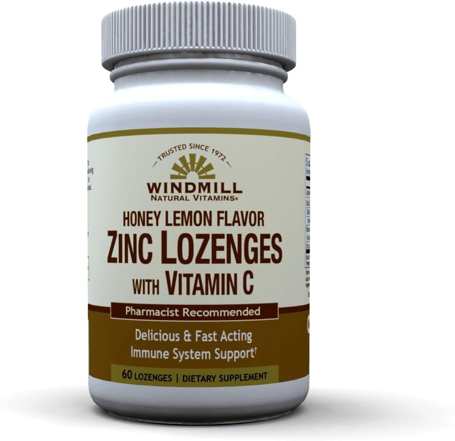 60 Honey Lemon Zinc Lozenges with Vitamin C for Immune System Support and Antioxidant Boost