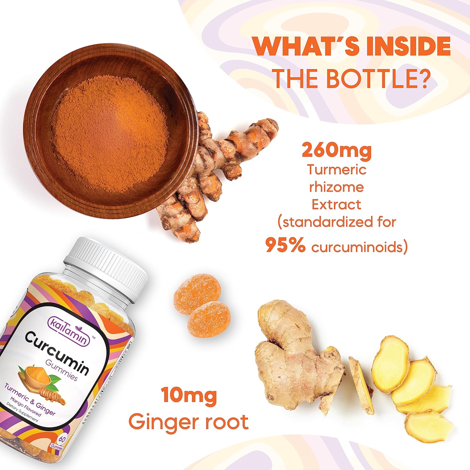 60 Mango Flavored Turmeric Curcumin Gummies with Ginger - Joint Support, Digestive Health, Immunity - Antioxidant-Rich, Vegan Formula, No Aftertaste.