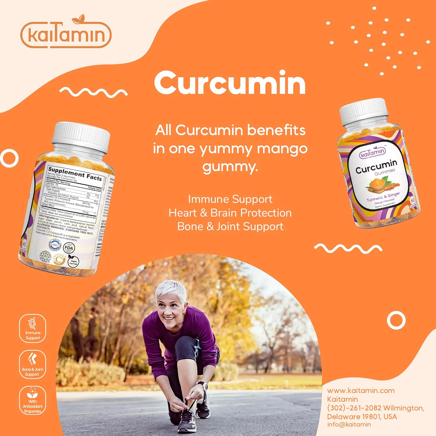 60 Mango Flavored Turmeric Curcumin Gummies with Ginger - Joint Support, Digestive Health, Immunity - Antioxidant-Rich, Vegan Formula, No Aftertaste.